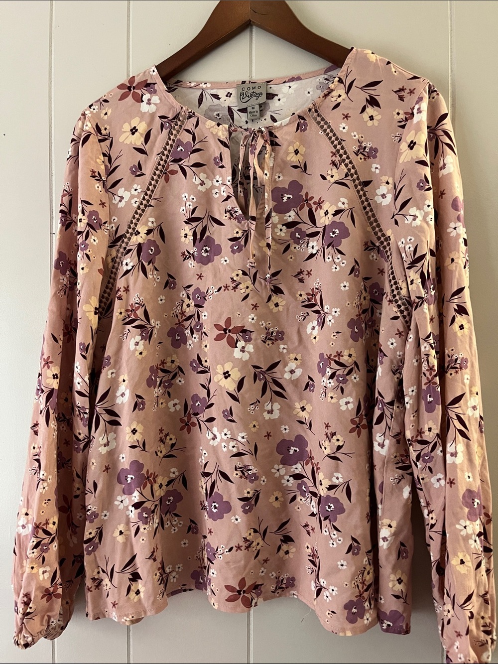 Como Vintage Mauve Floral Peasant Blouse